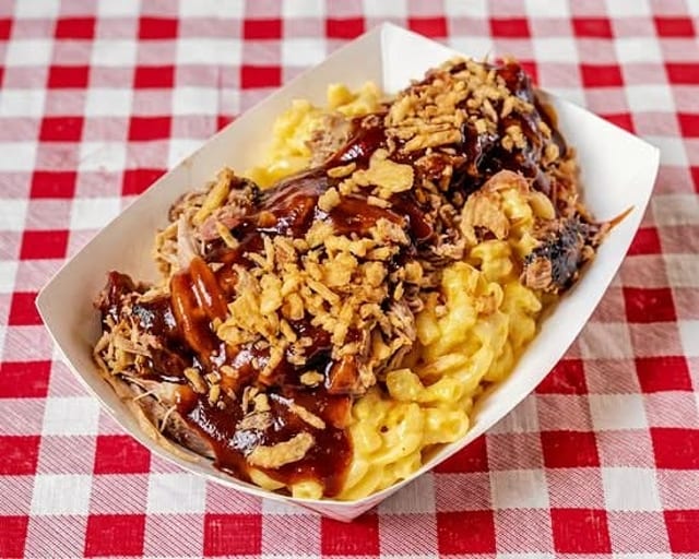 Mac Topped w/ Pulled Pork.